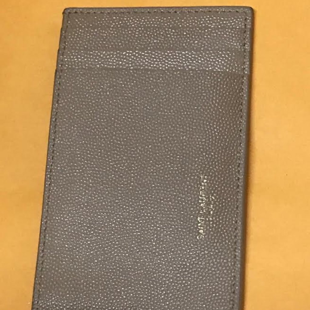Saint Laurent Uptown Grained Dark Beige Leather Card Holder